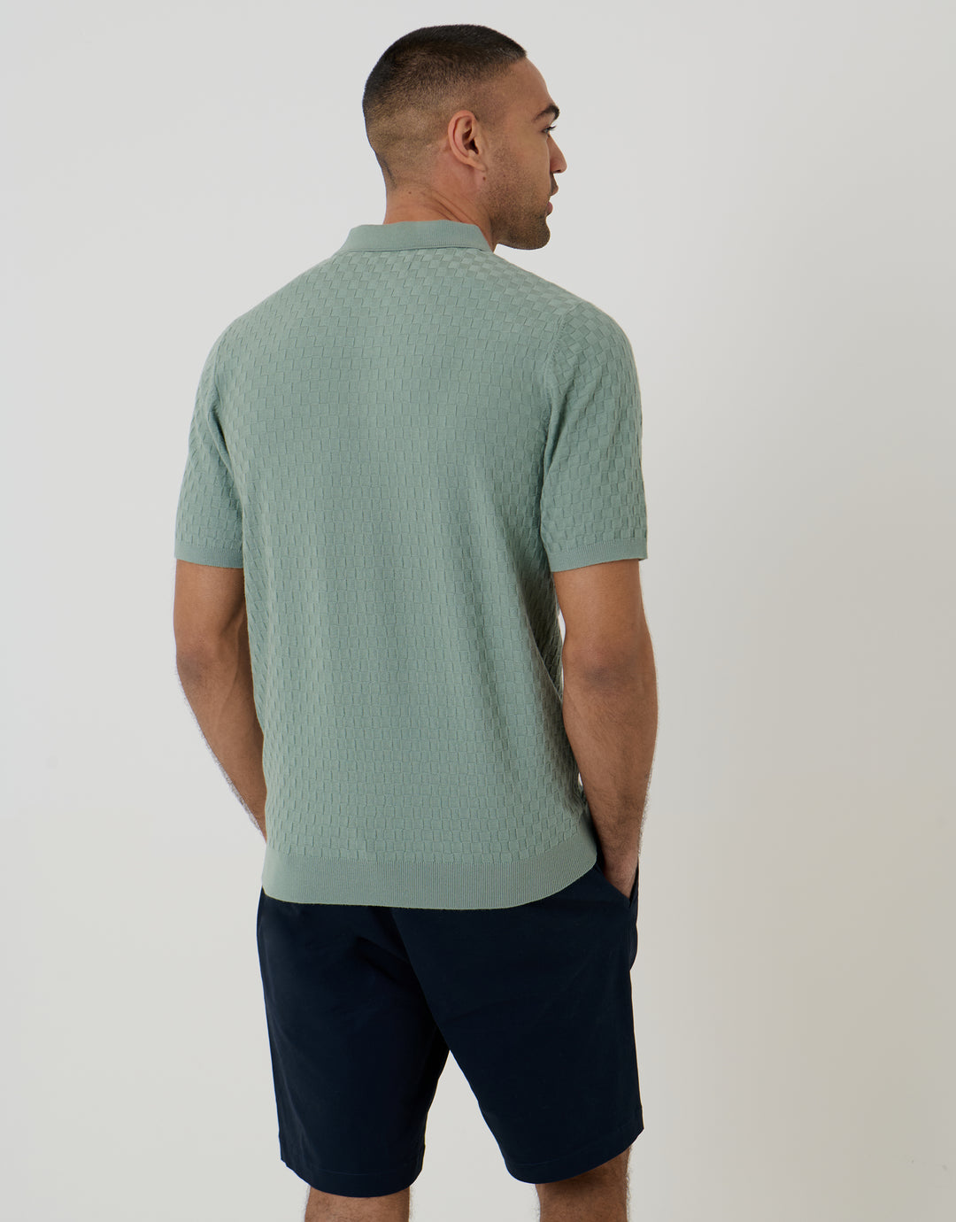 Sage Green Basket Stitch Knitted Polo