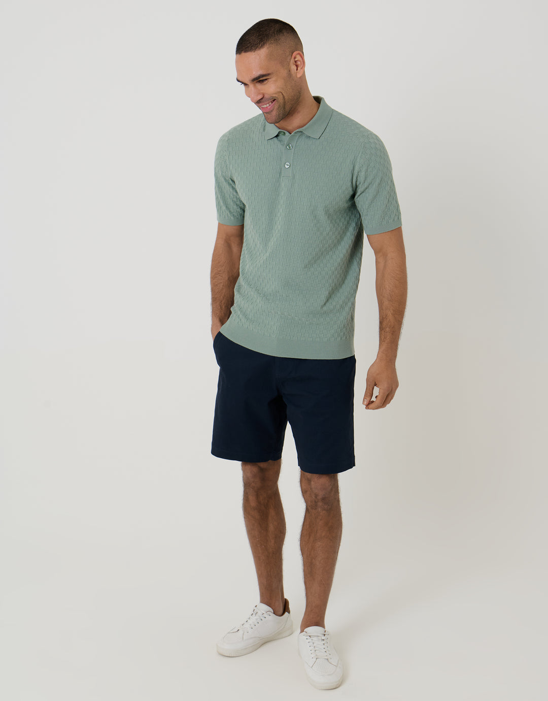 Sage Green Basket Stitch Knitted Polo