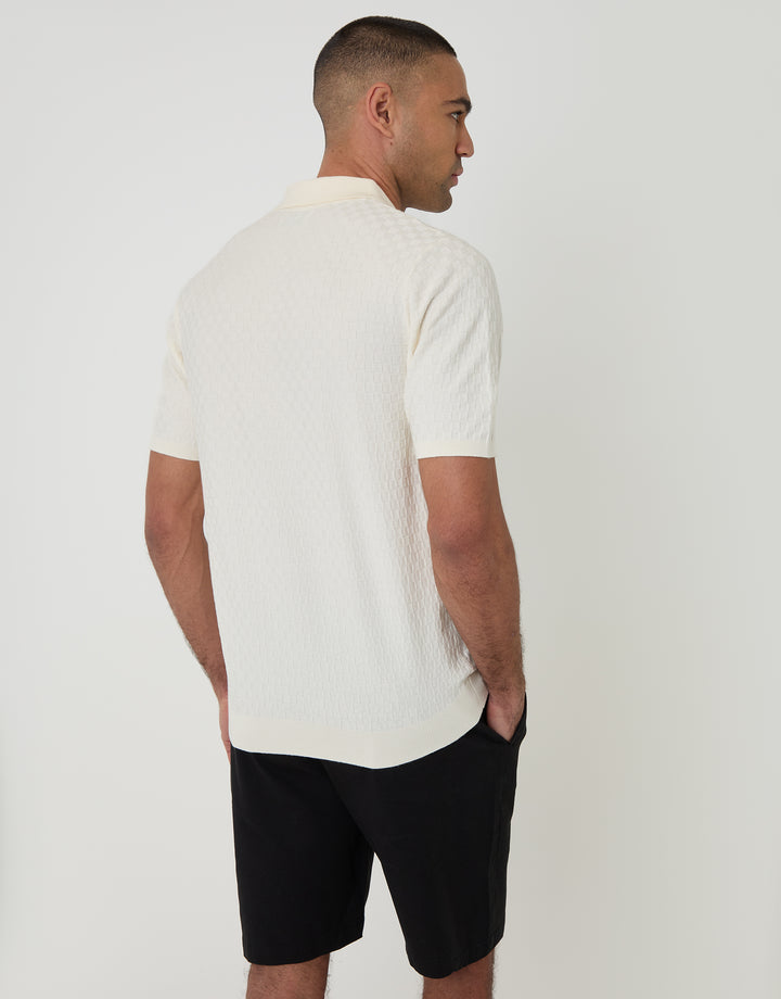 Ecru Basket Stitch Knitted Polo
