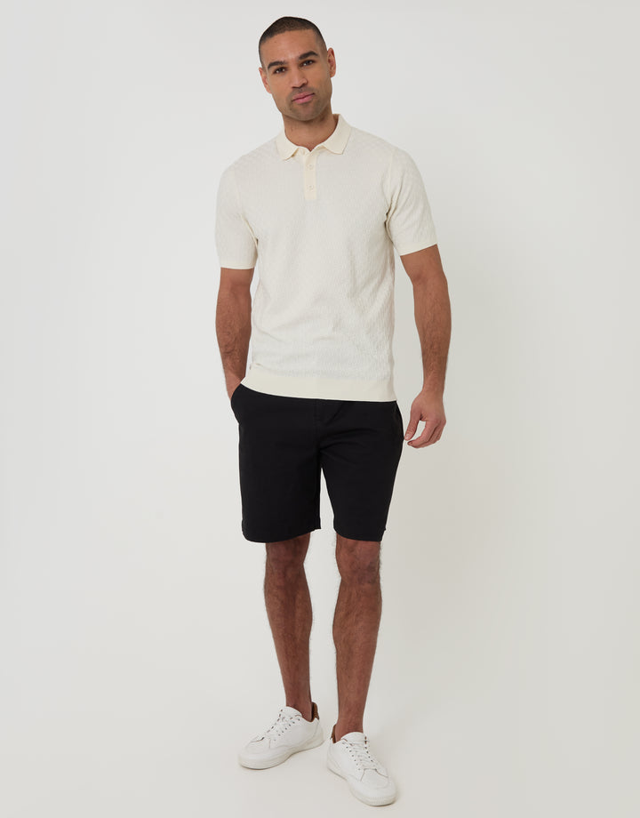Ecru Basket Stitch Knitted Polo