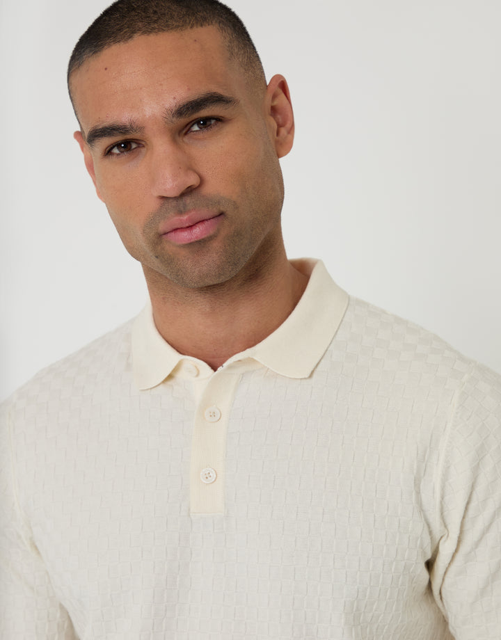 Ecru Basket Stitch Knitted Polo