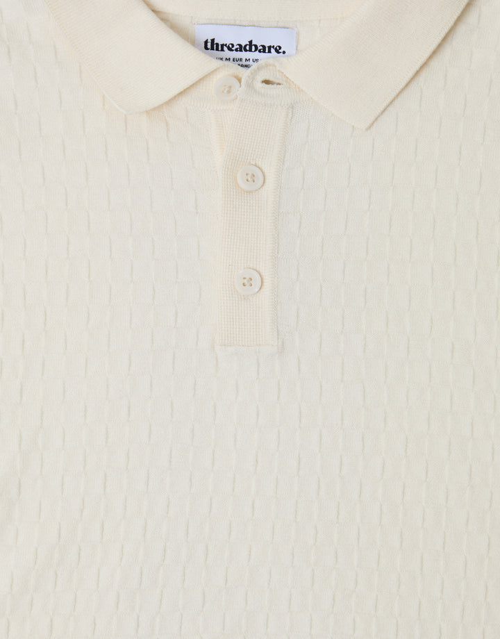 Ecru Basket Stitch Knitted Polo