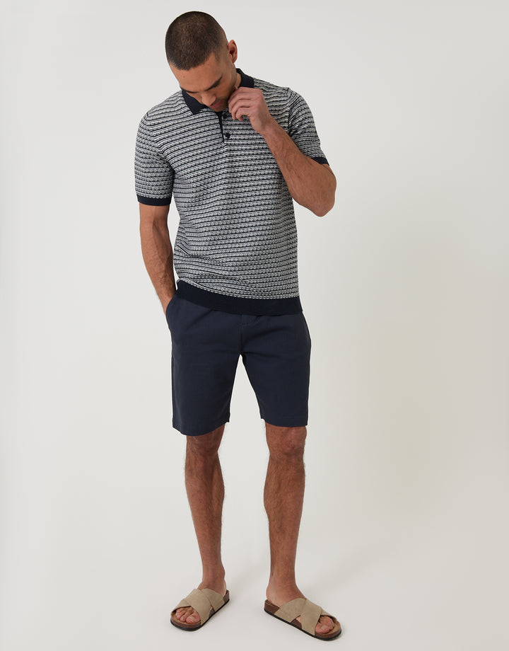 Navy Textured Stripe Knitted Polo