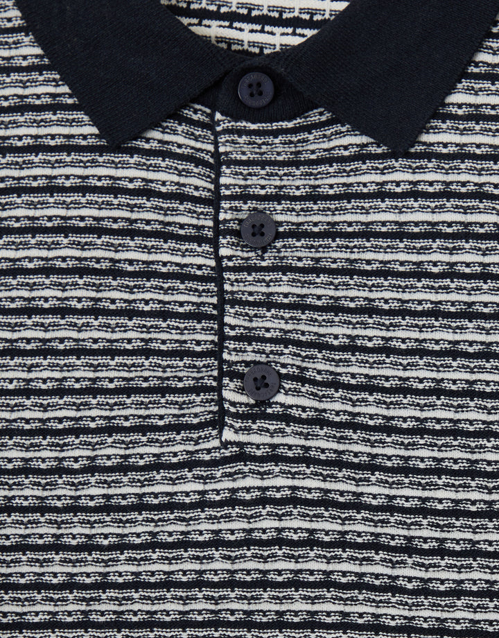 Navy Textured Stripe Knitted Polo