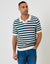 Ecru Textured Stripe Knitted Trophy Neck Polo