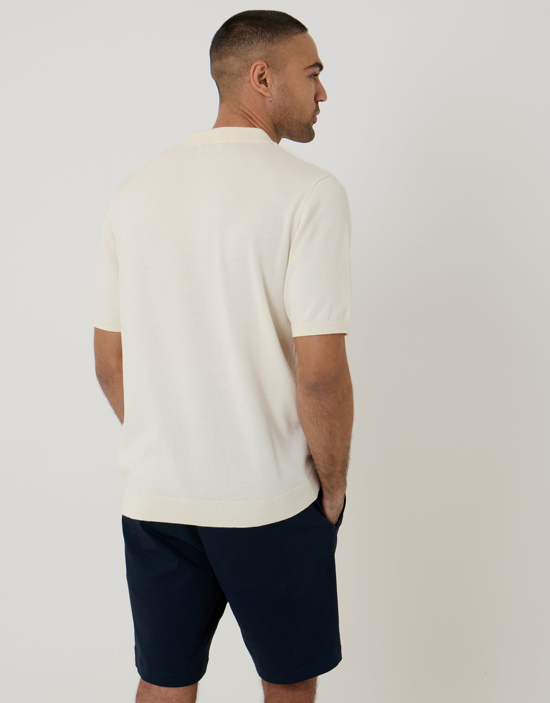 Threadbare Diamond Cable Knit Quarter Zip Polo in Ecru - back view