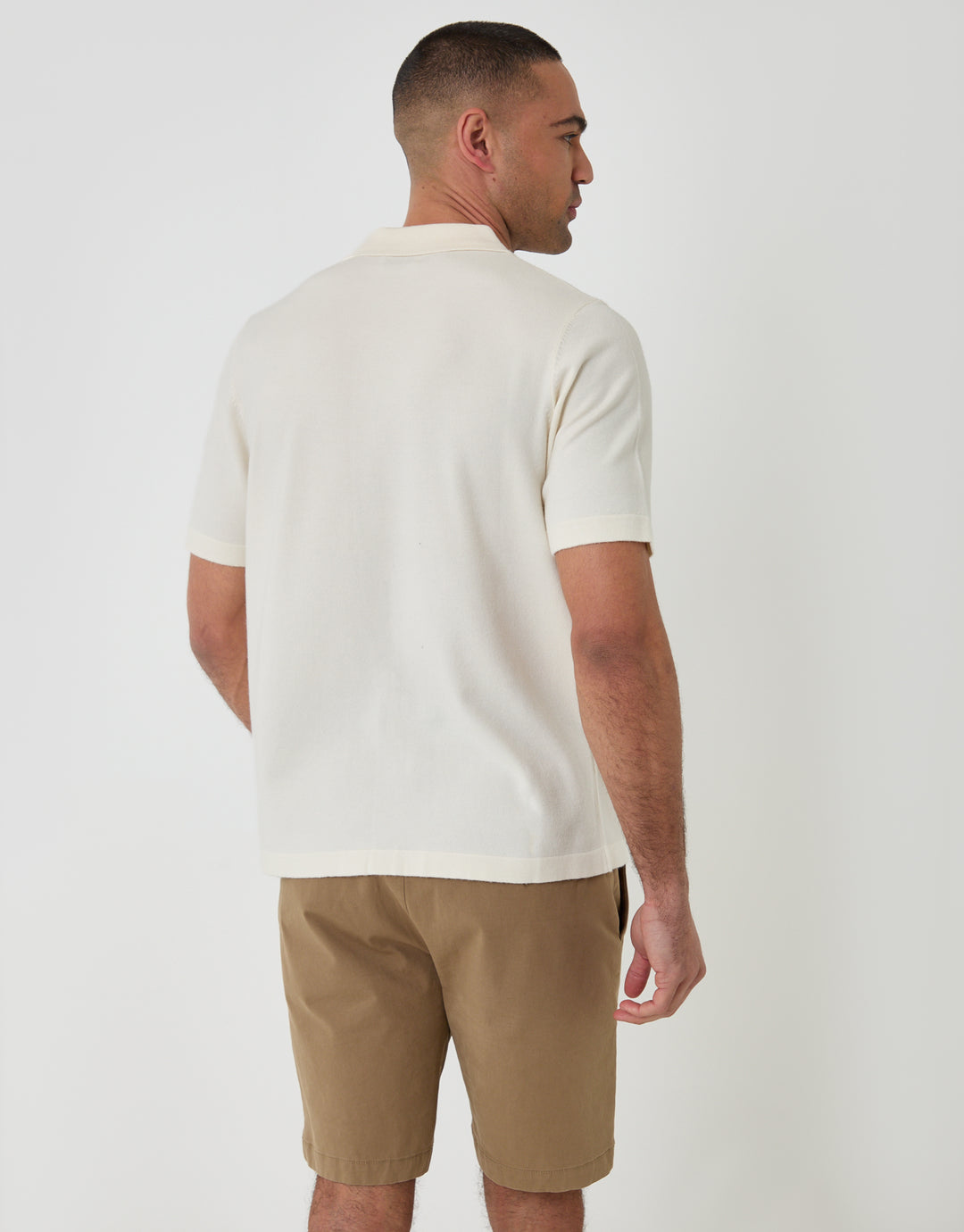 Threadbare Knitted Short Sleeve Shirt in Ecru - back view