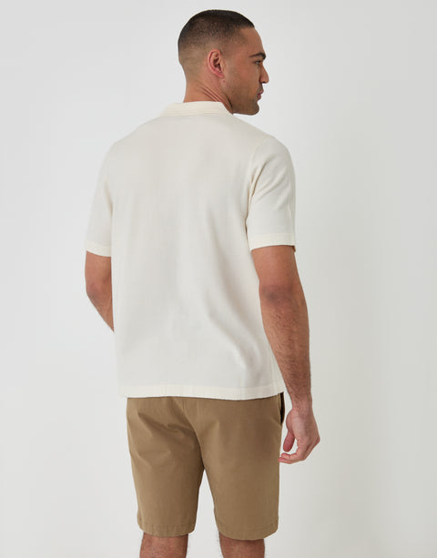 Threadbare Knitted Short Sleeve Shirt in Ecru - back view
