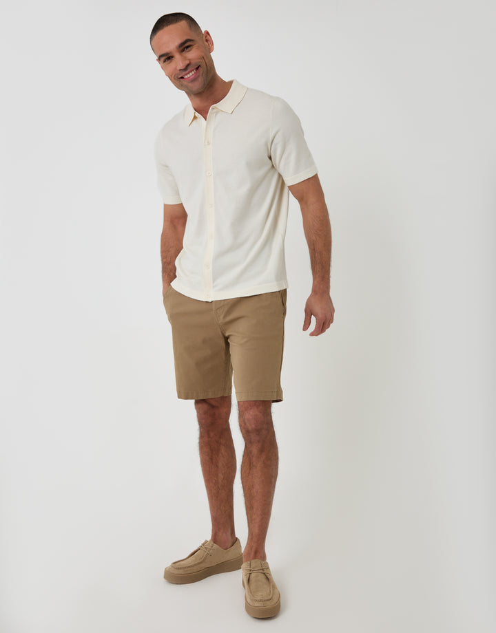 Threadbare Knitted Short Sleeve Shirt in Ecru - full body