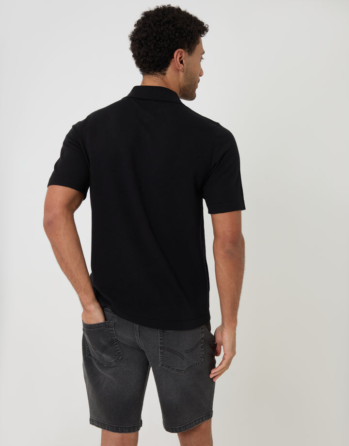 Threadbare Knitted Short Sleeve Shirt in Black - back view