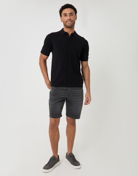 Threadbare Knitted Short Sleeve Shirt in Black - full body
