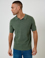 Threadbare Textured Knit Front Trophy Neck Polo in Forest Green - front view
