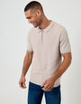Taupe Textured Knit Quarter Zip Polo