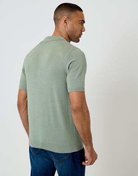 Threadbare Textured Knit Quarter Zip Polo in Sage Green - back view