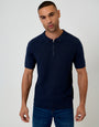 Navy Textured Knit Quarter Zip Polo