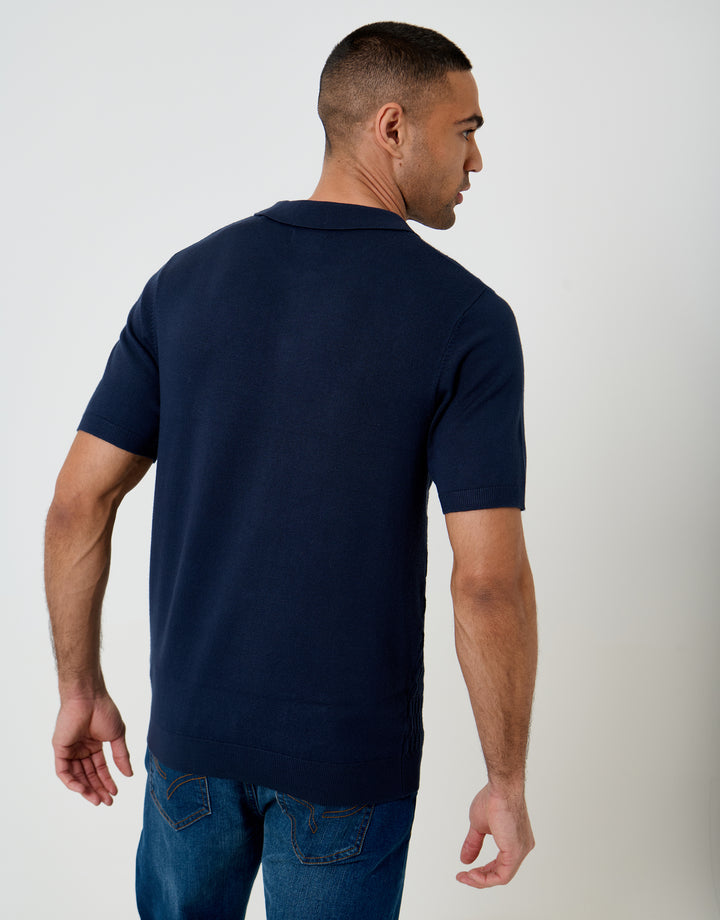 Navy Textured Knit Quarter Zip Polo