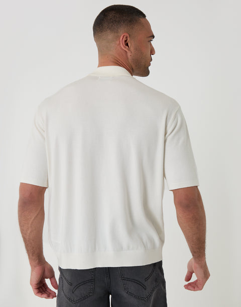 Threadbare Quarter Zip Polo in Ecru - Back View