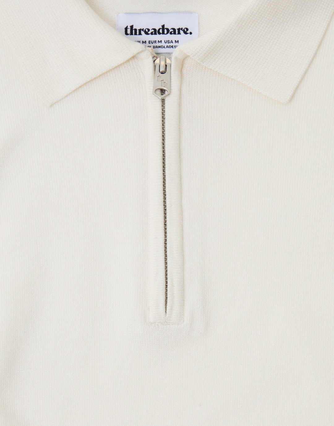 Threadbare Quarter Zip Polo in Ecru - zip close up