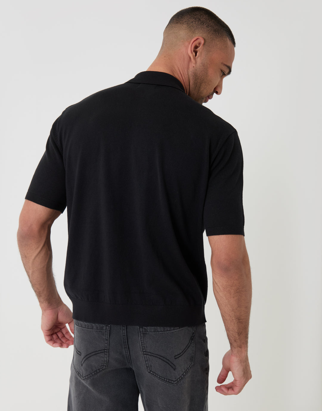 Threabare Quarter Zip Polo in Black - Back View