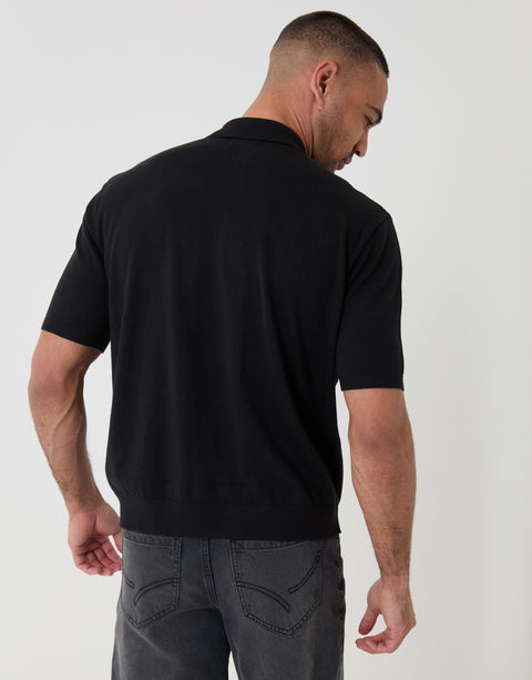 Threabare Quarter Zip Polo in Black - Back View
