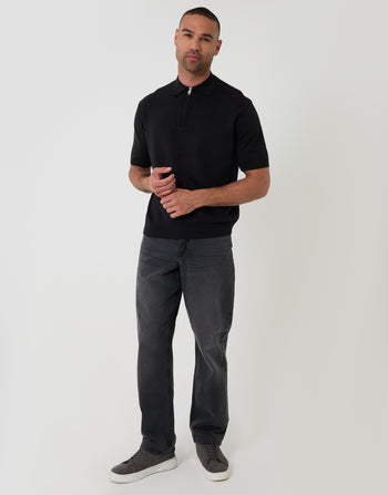 Threabare Quarter Zip Polo in Black - Full View