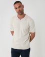 Threadbare Textured Knit Front Trophy Neck Polo in Ecru - front view