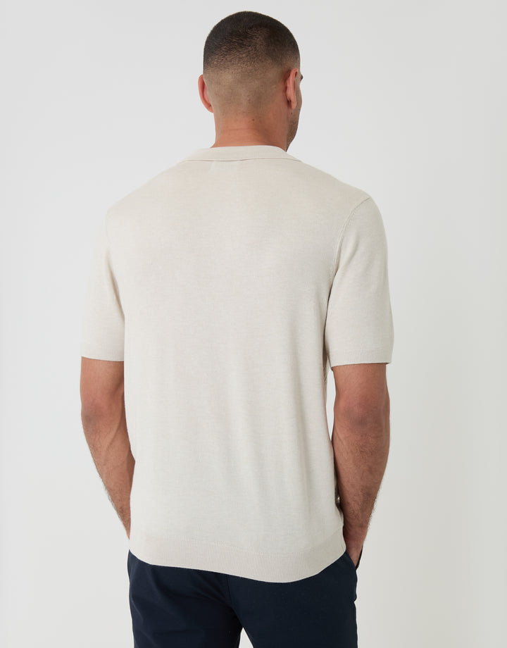 Threadbare Textured Knit Front Trophy Neck Polo in Ecru - back view