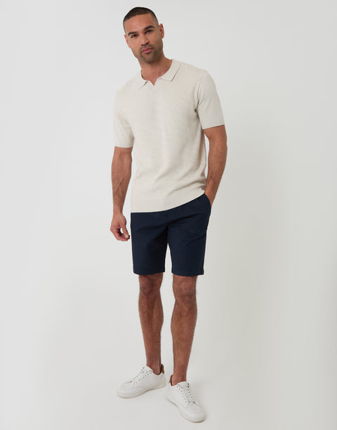 Threadbare Textured Knit Front Trophy Neck Polo in Ecru - outfit view