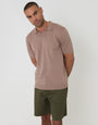 Threadbare Knitted Trophy Neck Polo in Taupe - front view