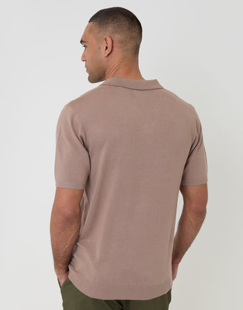 Threadbare Knitted Trophy Neck Polo in Taupe - back view