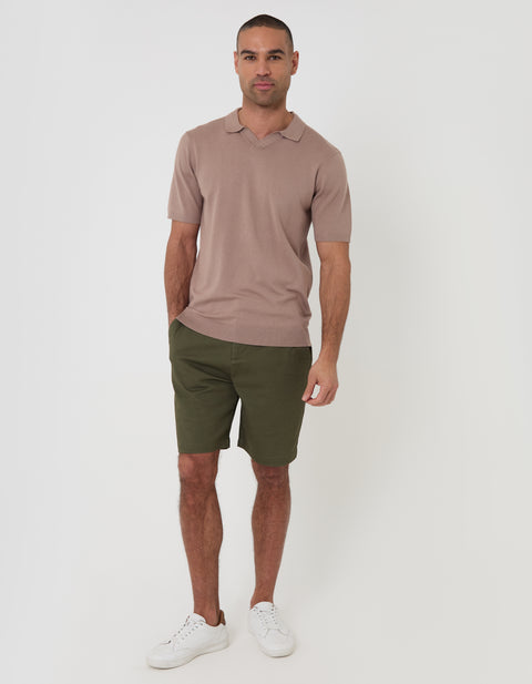 Threadbare Knitted Trophy Neck Polo in Taupe - full body