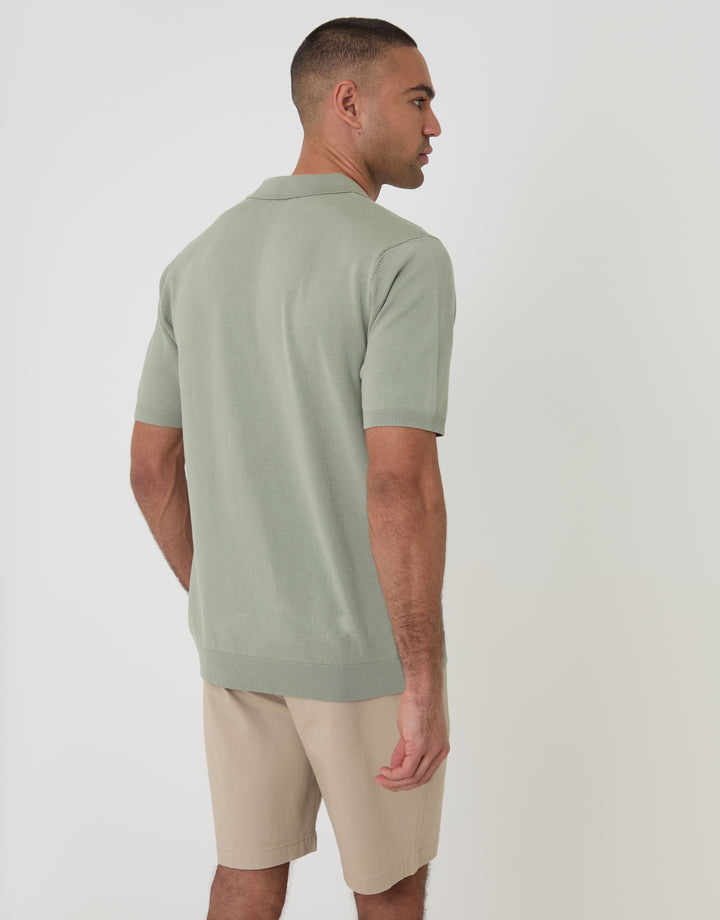 Threadbare Knitted Trophy Neck Polo in Sage Green - back view