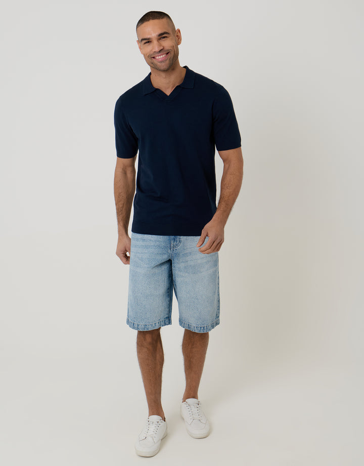 Navy Knitted Trophy Neck Polo