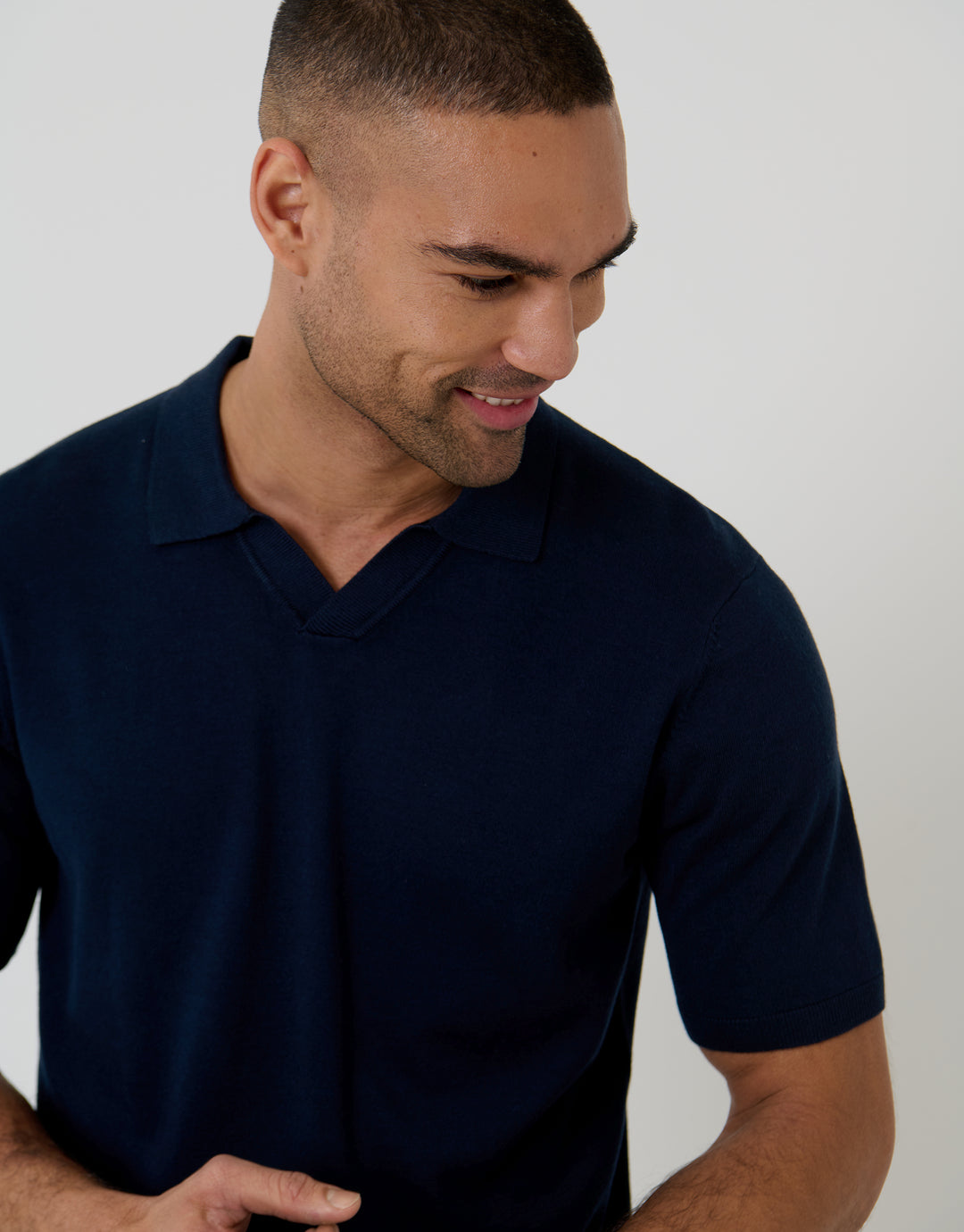 Navy Knitted Trophy Neck Polo