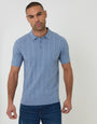Threadbare Cable Stripe Knitted Button Polo in Light Blue - front view 