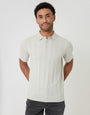Threadbare Cable Stripe Knitted Button Polo in Ecru - front view