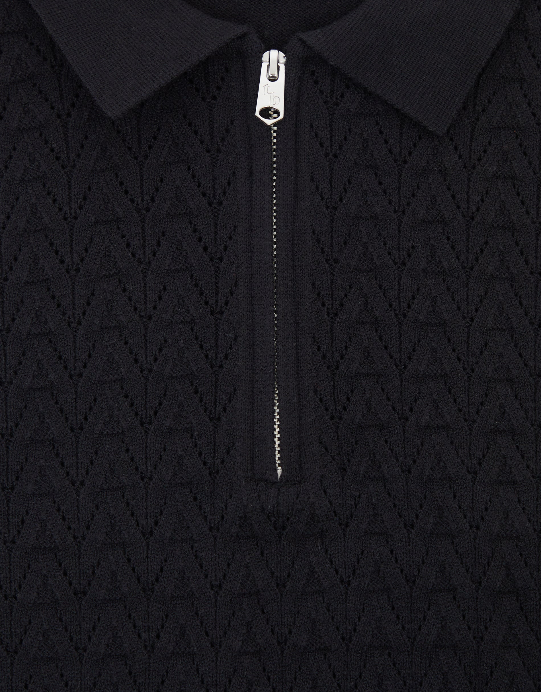 Threadbare Men's Black Textured Knit Quarter Zip Polo Jumper