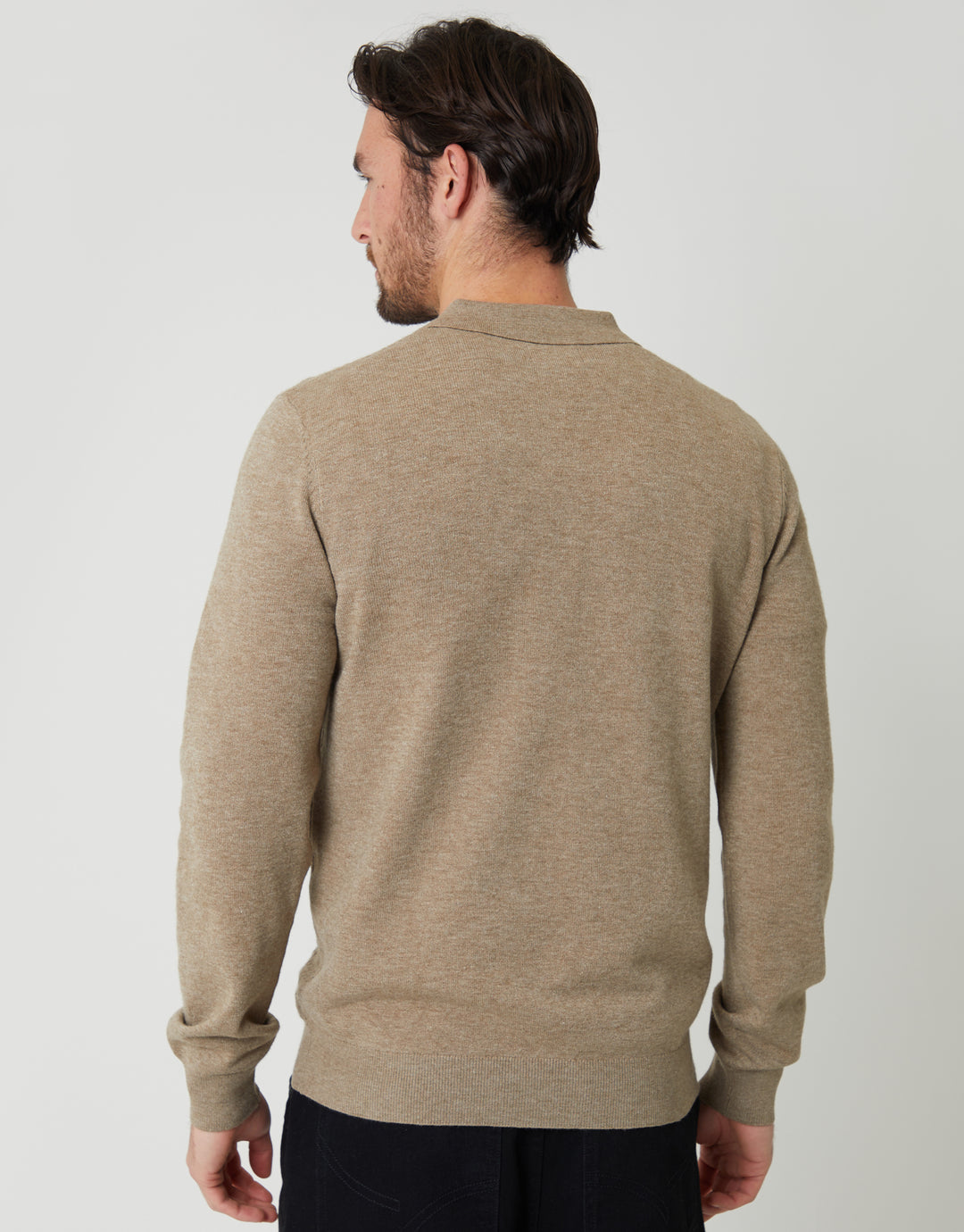 Ecru Textured Knit Quarter Zip Polo Jumper