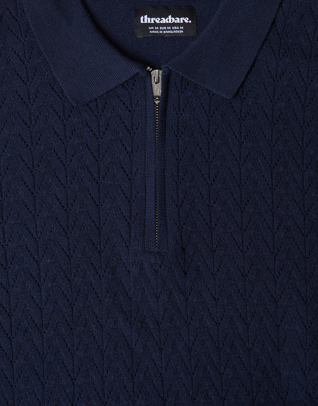 Navy Textured Knit Quarter Zip Polo Jumper