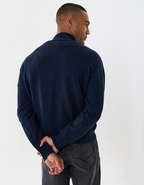 Threadbare Relaxed Fit Quarter Zip Knitted Jumper in Black - back view