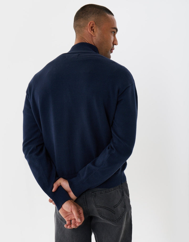 Threadbare Relaxed Fit Quarter Zip Knitted Jumper in Black - back view