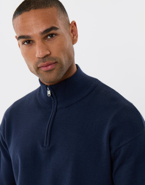 Threadbare Relaxed Fit Quarter Zip Knitted Jumper in Black - detail