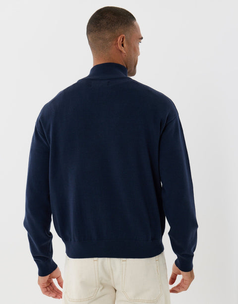 Threadbare Relaxed Fit Quarter Zip Knitted Jumper in Navy - back view