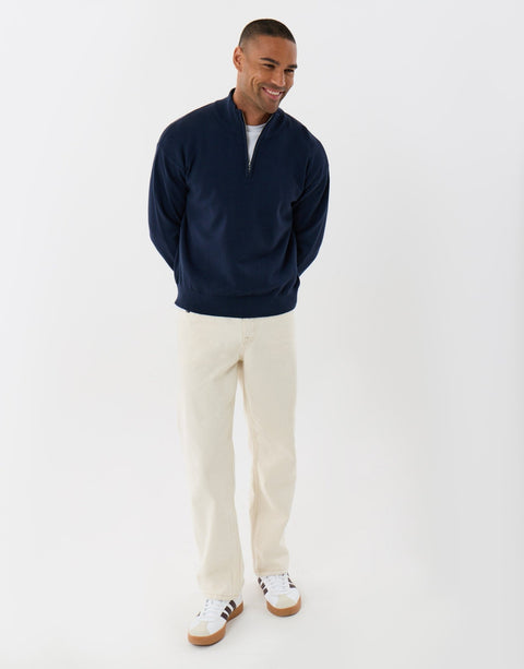Threadbare Relaxed Fit Quarter Zip Knitted Jumper in Navy - full body