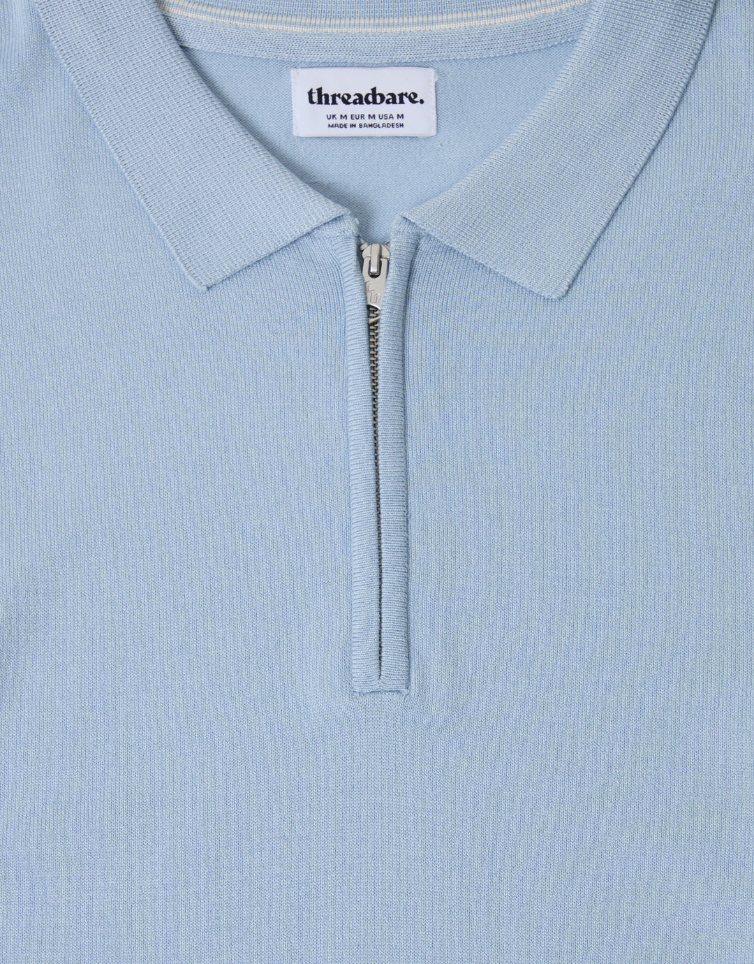 Threadbare Zip Knitted Polo in Light Blue - Close View