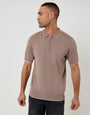 Taupe Knitted Quarter Zip Polo With Contrast Tipping