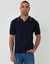 Navy Knitted Contrast Tipping Trophy Neck Polo