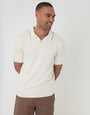 Ecru Knitted Contrast Tipping Trophy Neck Polo