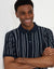 Textured Knitted Quarter Zip Polo in Navy Stripe