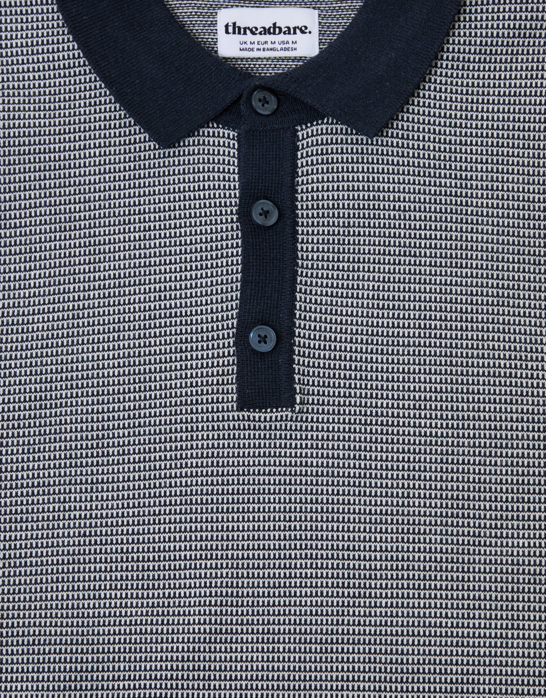 Threadbare Fairisle Knitted Short Sleeve Polo in Navy - buttons close up